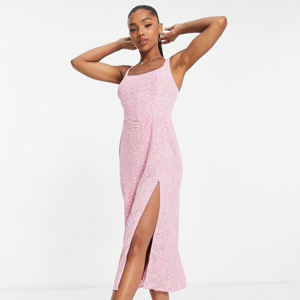 NWOT Abercrombie & Fitch corset top pink and white floral slit midi dress size L